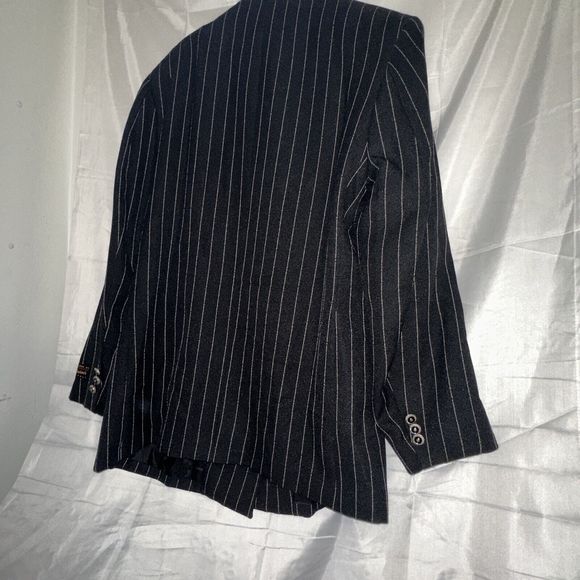 Dino Davinci Mens Double Breasted Coat Jacket Black Sz R40 Pocket White Stripes - Picture 13 of 14